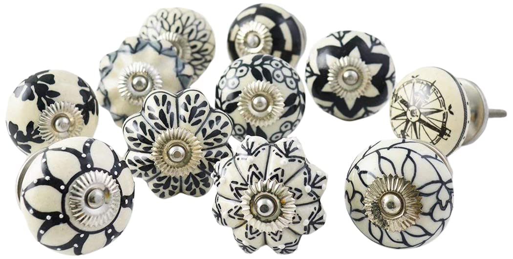 PUSHPACRAFTS 20 Black & White Ceramic knobs Cabinet Handles Kitchen pulls Drawer Puller