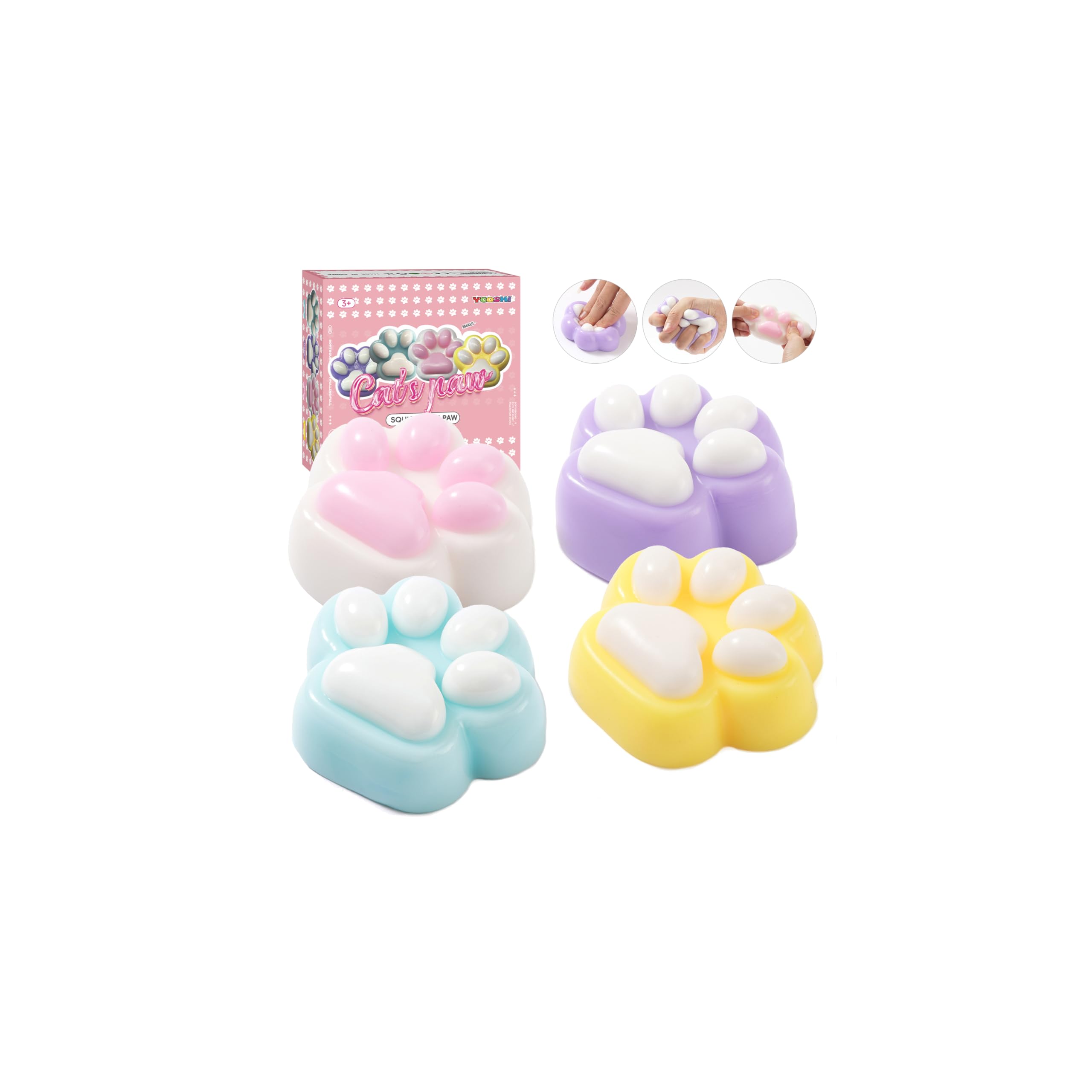 4Pcs Taba Stress Relief Squishy Toys Cat Paw, Cute Kawaii Paw Sensory Squeeze Toys, Handmade Ultra Soft Animal Squishies Toys, Party Favors Squishy Fidget Toys for Kids Adults
