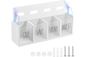 KHZSPP Wooden Give Save Spend Piggy Bank,Money Saving Box with 4 Compartments Magnetic Lid and Anti Slip Pad Wall Mount,Visua