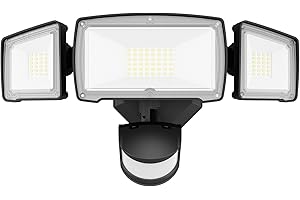 HGGH Motion Sensor Outdoor Lights - Flood Lights Outdoor Security Light Led Foodlights Ip65 Waterproof 6000k 38w 4200lm 3 Head Plug in Outside Lights for House, Backyard, Porch Black