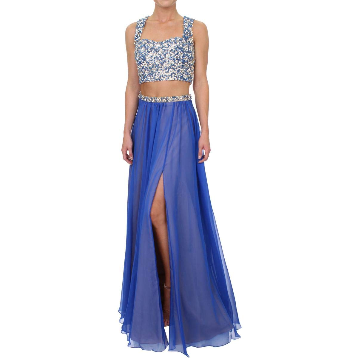 Terani Couture Chiffon Embellished Crop Top Dress
