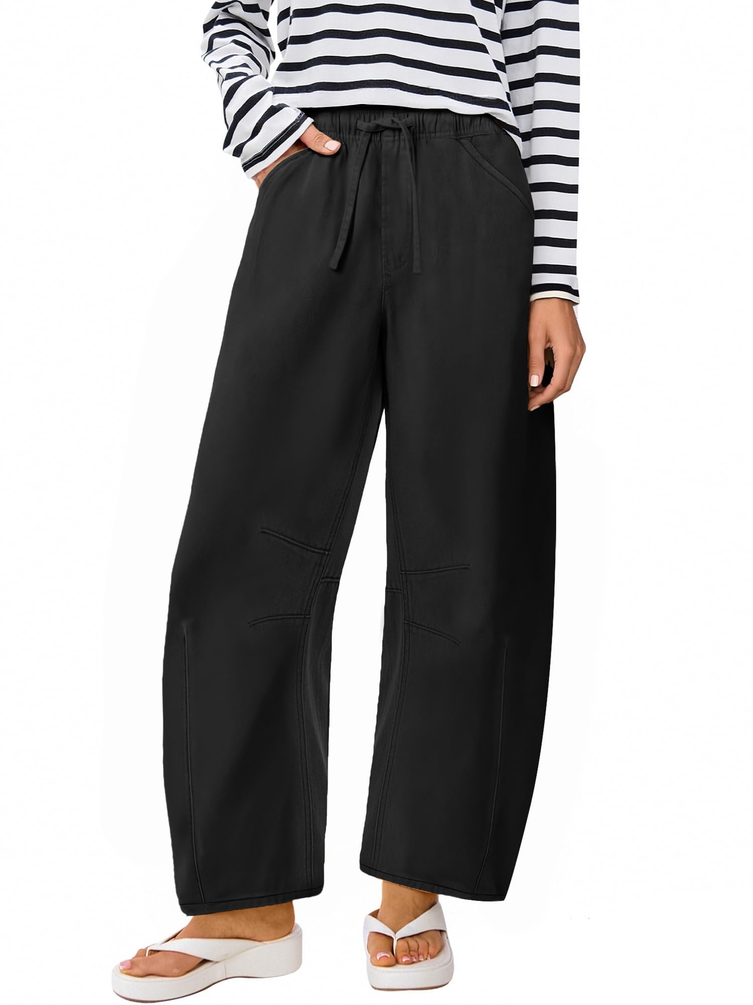 Photo 1 of *MINOR DAMAGE - USED*
ANRABESS Women Barrel Jeans High Waisted Wide Leg Drawstring Denim Pants Y2K Baggy Loose Fit Trouser Jeans with Pockets True Black X-Large