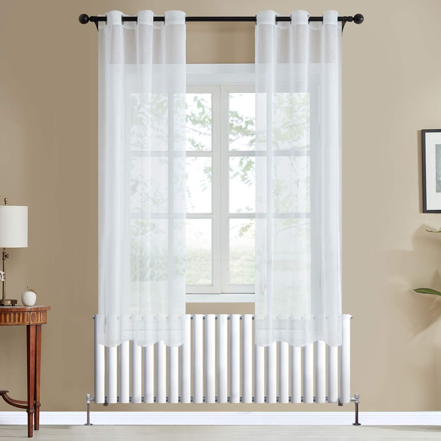 Topfinel White Voile Curtains 72 Drop 2 Panels Eyelet Sheer Curtain