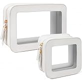 KOTORA Clear Makeup Bag Set for Women Portable Clear Make up Bag Cute Waterproof Travel Cosmetic Bag Toiletry Bag for Car Essentials Bag (White)