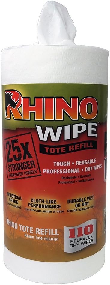 Rhino Wipe Refill Roll with 110 Strong Dry Wipes for Tote System