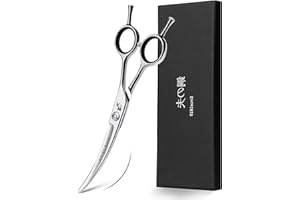 DRGSKL 6" Hair Cutting Scissors Professional Curved Grooming Scissors for Small Dogs Cat & Hairstyle Barber Haircut Shears Japanese Stainless Steel Silent Adjustable Tension Removable Soft Ring