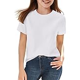 HOTIAN Girls T Shirts 100% Cotton Short Sleeve Tops Kids Summer Casual Crewneck Basic Tees 3-14 Years