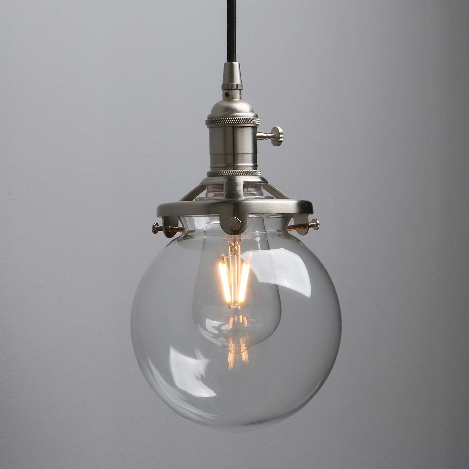 Phansthy Vintage Industrial Pendant Lights with Switch 3 Lights Chandelier Flush Mount Light with Globe Glass Shade E27 Edison Hallway Light Fixtures Ceiling Hanging Lamps for Living Room (Brushed) - Image 4