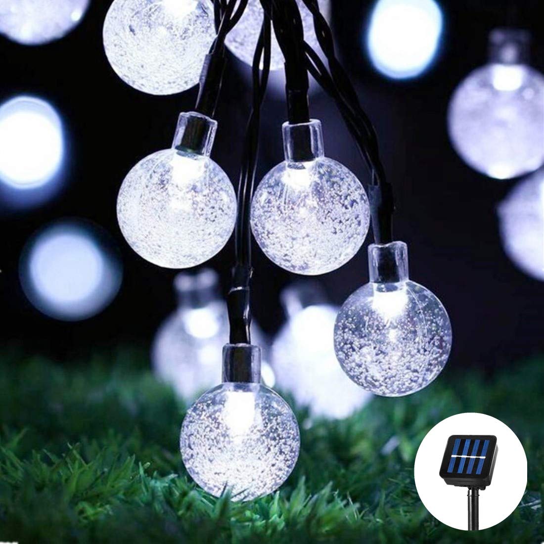 Fantes Solar String Light 30 LED 8 Modes Bubble Ball String Fairy Lights Outdoor Garden Patio Backyard Christmas Party Decoration Solar Lights (Cool White, 21ft / 6.5m)