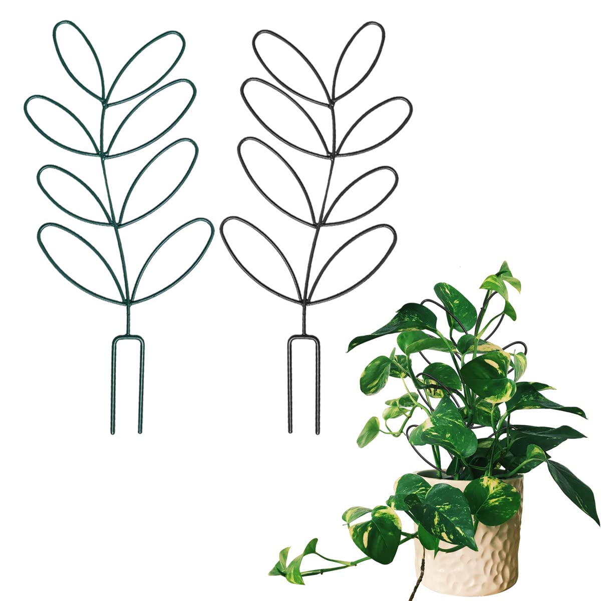 Photo 1 of 2Pack Indoor Plant Trellis Metal Wire Garden Trellis ?Small Climbing Leaf Shape Trellis for Garden Potted Plant Houseplant(Blackish)