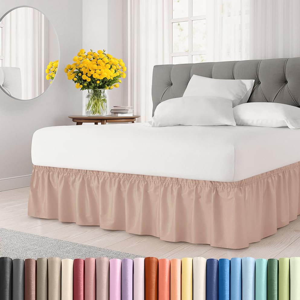 Photo 1 of Wrap Around Dust Ruffle Bed Skirt - Mauve - for Queen Size Beds w/ 12 Inch Drop - Easy Fit Elastic Strap - Adjustable Pleated Bedskirt w/Brushed Fabric - Wrinkle Free - for Women, Men, Kids & Teens