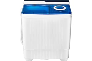 COSTWAY Portable Washing Machine, Twin Tub 26 Lbs Capacity, 18 Lbs Washer and 8 Lbs Spinner, Compact Washer with Control Knobs, Timer Function, Drain Pump, Laundry washer for Apartment RV, Blue
