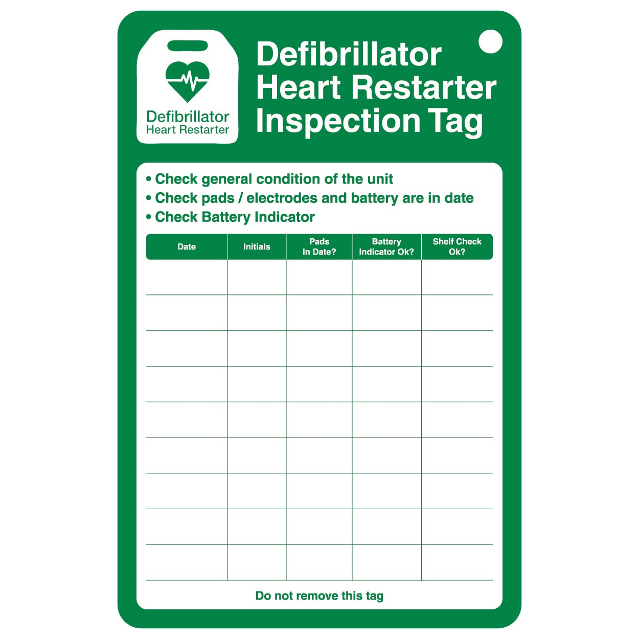 V Safety Defibrillator Inspection Tag Kit Pack of 10