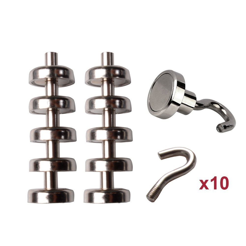 iRoundy 4 Stück Mini Super Starker Magnethaken für Tasche Reinigungstuch Schlüssel Handtücher Halter, 25 mm-holds bis 22 kg - Kraftvolle Neodym Magnet Halterung Haken, für Küche Badezimmer