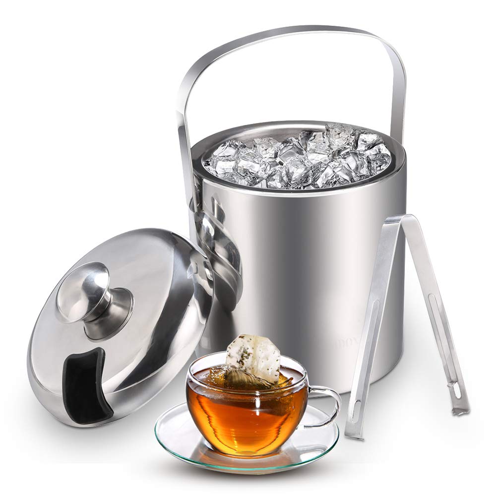 Sailnovo Ice Bucket Ice Bucket Champagne Cooler Ice Cube Container with Tongs and Lid Stainless Steel