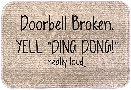 Custom Welcome Doormats Funny "Doorbell Broken Yell Ding Dong" Home Decorative Door Mats Bathroom Rug Floor Mats Short Plush Fabric 16"X23.6" Inch