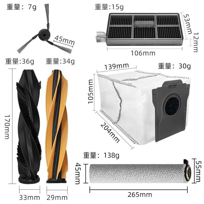 Accessori Aqua10 Ultra per Dreame Aqua10 Ultra Roller/Robot aspirapolvere completo, 20 pezzi, 2 spazzole principali, 2 panni rotanti per mop, 4 filtri HEPA, 4 spazzole laterali, 6 sacchetti per la