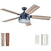 Prominence Home Octavia, 52 Inch Industrial Style LED Ceiling Fan with Light, Remote Control, Dual Mounting Options, 5 Dual F