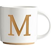 COLLECTIVE HOME - Monogram Ceramic Mugs, 15 oz Golden Initial Coffee Cups, Elegant Alphabet Tea Mugs, Elegant Personalized Mug with Gift Box, Unique Mug with Double Side Capital Letter (M)