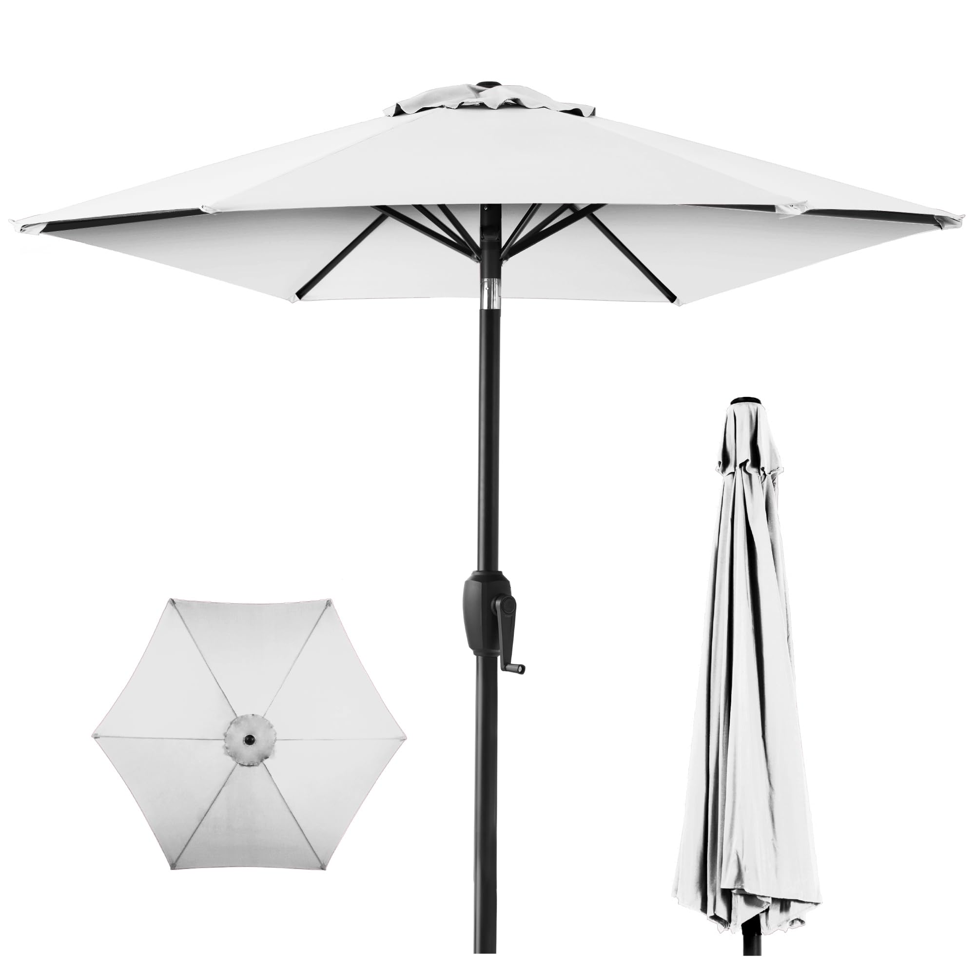 Best Choice Products 7.5ft Heavy-Duty Round Outdoor Market Table Patio Umbrella w/Steel Pole, Push Button Tilt, Easy Crank Lift - White Image