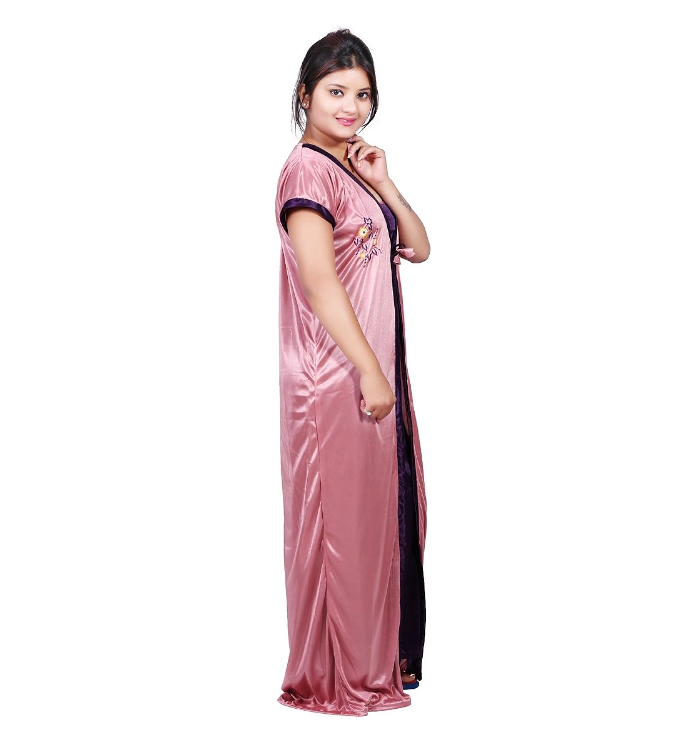 bailey women's satin combo of night dress (bailey0153_purple_free size)