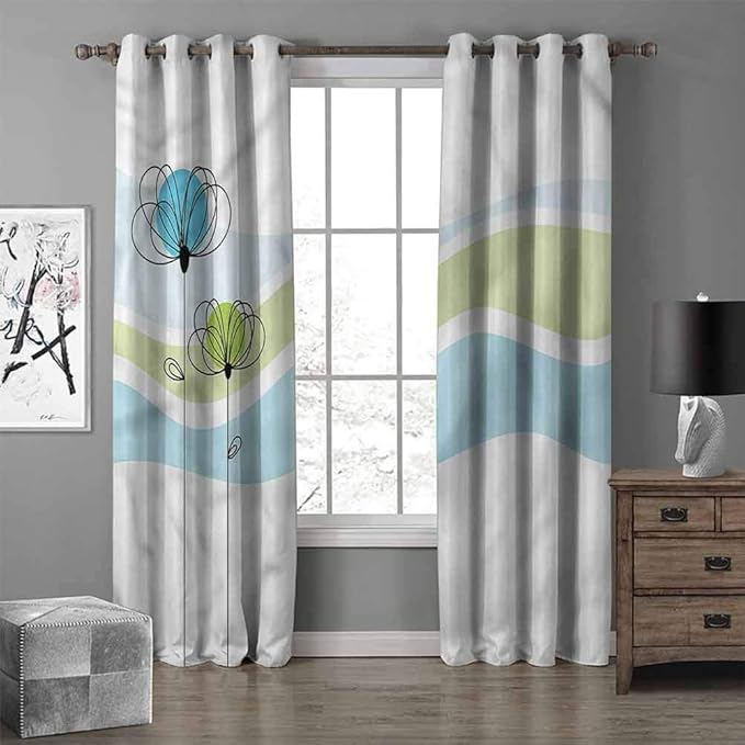 RenteriaDecor Doodle Wide Blackout Curtains Summer Flowers