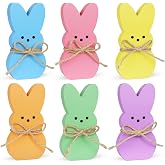 Runleo Easter Table Decorations Bunny Decor, 6 Pcs Wooden Bunny Easter Sign | Cute Rabbit with Rope for Home Tiered Tray Mantel Office Kitchen Room Tabletop Centerpiece Vase Holiday Party Spring Decor