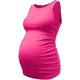 DEBELLY Maternity Tank Tops Women's Sleeveless Ribbed T-Shirts Round Neck Side Ruched Pregnancy Cami Basic Mama Summer Vests