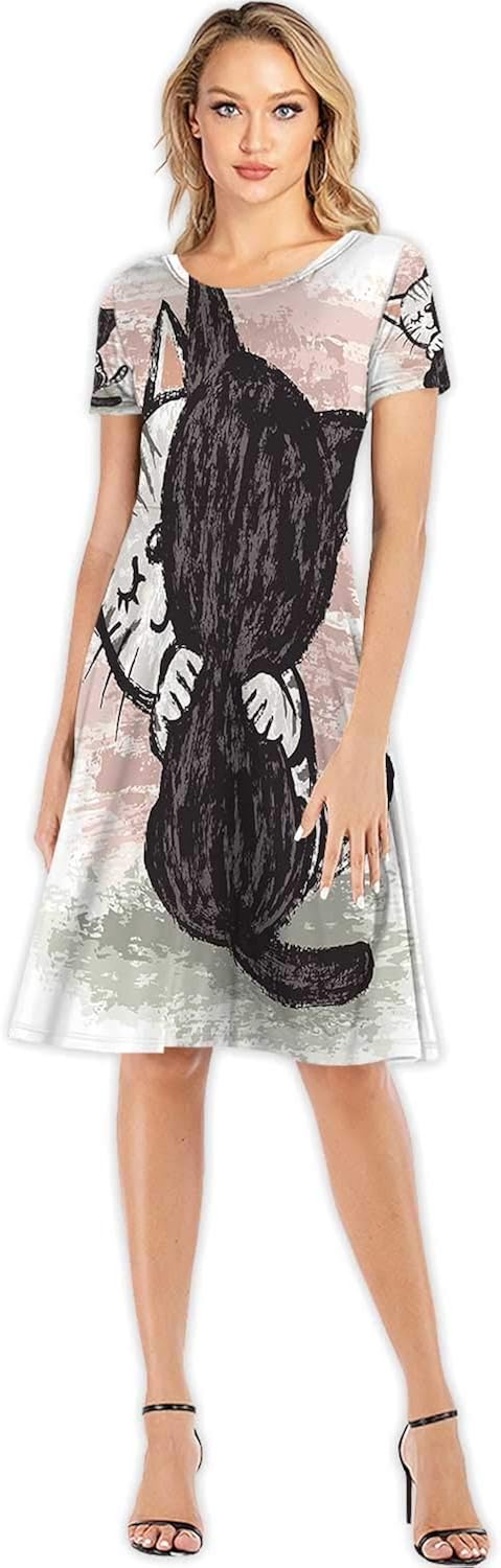 Cats Colorful Cartoon Painting Woman Fashion Apparel Evening Dress,104211 for Party,S