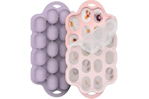 TOHECU Silicone Baby Food Freezer Tray 2 Pack, Small Ice Cube Trays with Lid for Baby Fruit Food Feeder,Nibble Freezer Tray for Breastmilk Popsicle Mold and Baby Food Storage Container, BPA-Free