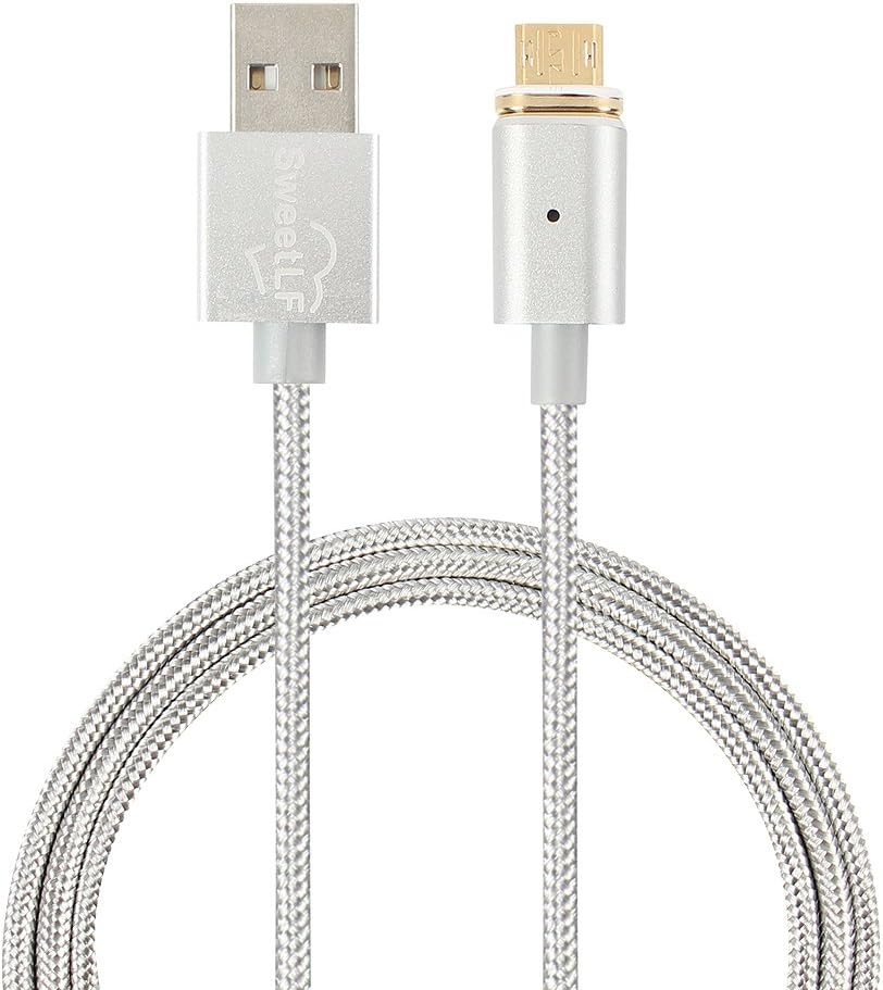 SweetLF Magnetic USB Cable High Speed Sync and Quick Charging Core with LED Status Display Support One - Handed Operation Inside the Car for Micro USB Devices,Silver