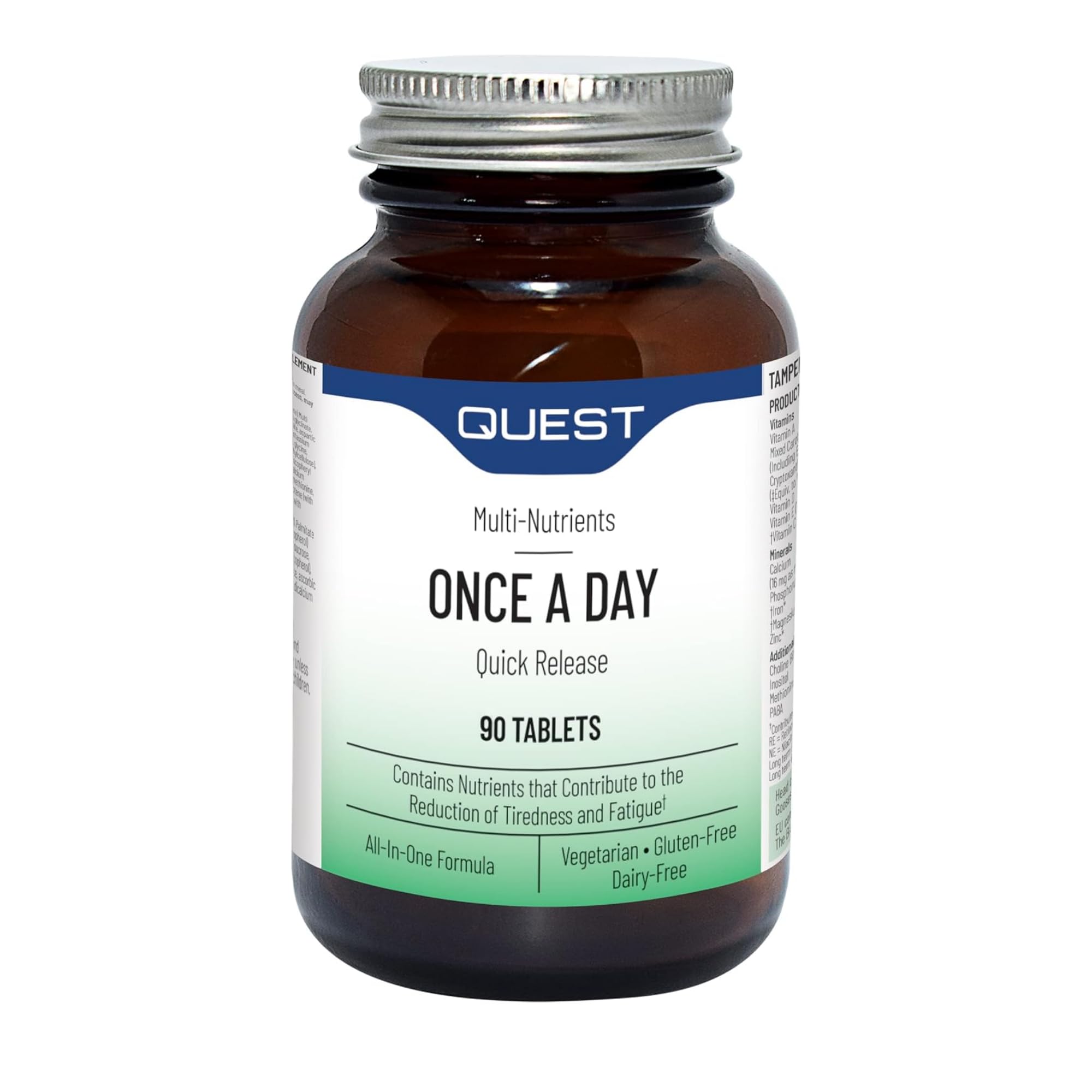 Quest - 90x Once A Day Multivitamins and Minerals Supplements. Daily Vitamins for Men & Women to Support and Boost Overall Well Being. Vitamins C, D, B, Iron, Magnesium, Zinc and More (1 Pack)