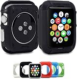 Apple Watch Case, GMYLE Rugged Shock Resist Protection Armour Silicone Rubber Soft Case for Apple Watch 42mm - Matte Black