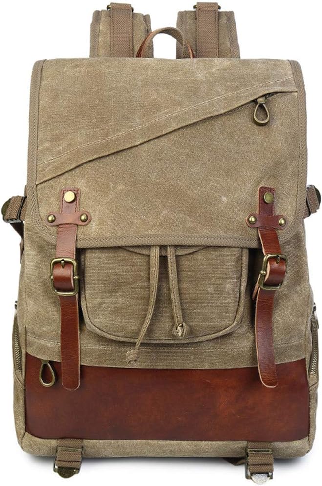 Men's Casual Travel Backpack Large Capacity Waterproof Wax Canvas 14 Inch Backpack