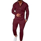 UOUA Mens 2 Piece Set Casual Outfits Polo Long Sleeve Shirt & Pants Tracksuit Loungewear Athletic Jogger Sweatsuit