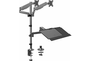 VIVO Black Dual Monitor Sit-Stand Height Adjustable Workstation, Standing Desk Mount with Pneumatic Spring, Holds 2 Screens up to 32 inches STAND-SIT2B