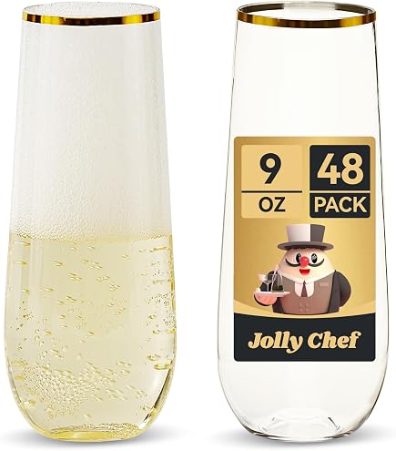 JOLLY CHEF 12 Pack Gold Rim Plastic Wine Glasses - 12oz Stemless Disposable Cups, BPA-Free - View #8