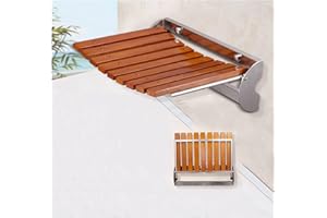 Folding Shower Seat Wall Mounted, Teak Wood Modern Folding Shower Seat Bench Fold Down for Small Shower Space Medical Use Fol