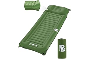 BUPPLEE Sleeping Pad for Camping 6 Inches Thick Self Inflatable Ultra Lightweight Sleep Mat with Built-in Pillow ＆ Pump Compact for Backpacking Hiking Tent Travel w/Carrying Bag 77.5''LX27''W, Green