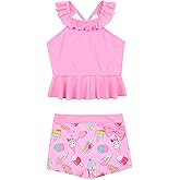 CHILDRENSTAR Little Girls Swimsuit Halter Ruffles Tankini 2 Pieces Bathing Suit Swim Boyshorts with Bowknot for Kids 3-8Y