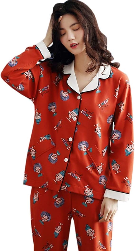 Amazon Wxik パジャマ レディース 秋冬 長袖 上下セット 前開き 可愛い ポケット付き ゆったり 快適 柔らかい 通気吸湿 睡眠科学 ネグリジェ ルームウェア 便利服 部屋着 女性 レッド ｍ L Xl Xxl レディースパジャマ パジャマ ルームウェアセット 通販