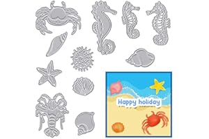 Hying Metal Sea Animals Ocean Starfish Shell Cutting Dies for Card Making, Conch Crab Coral Die Cuts Seahorse Dies Stencil Embossing Tools Scrapbooking DIY Etched Summer Beach Craft Dies