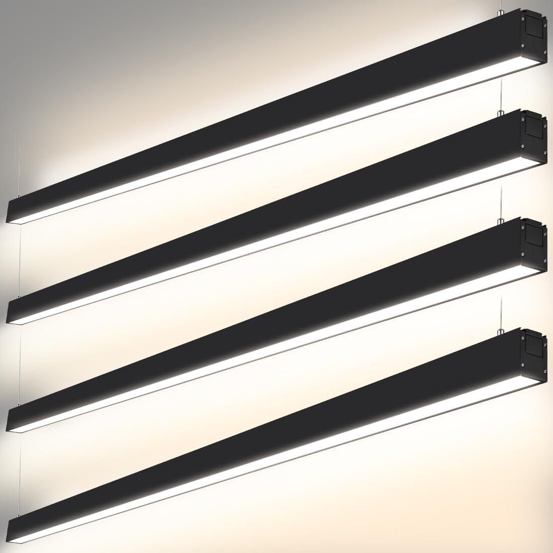 Photo 1 of DAKASON 8FT LED Linear Light, 100W 8Foot LED Shop Light Fixture for Office, 70W Down Light and 30W Up Light Optional, 3/4/5000K CCT Selectable, 8Feet Black Commercial Pendant Strip Lighting 4 Pack