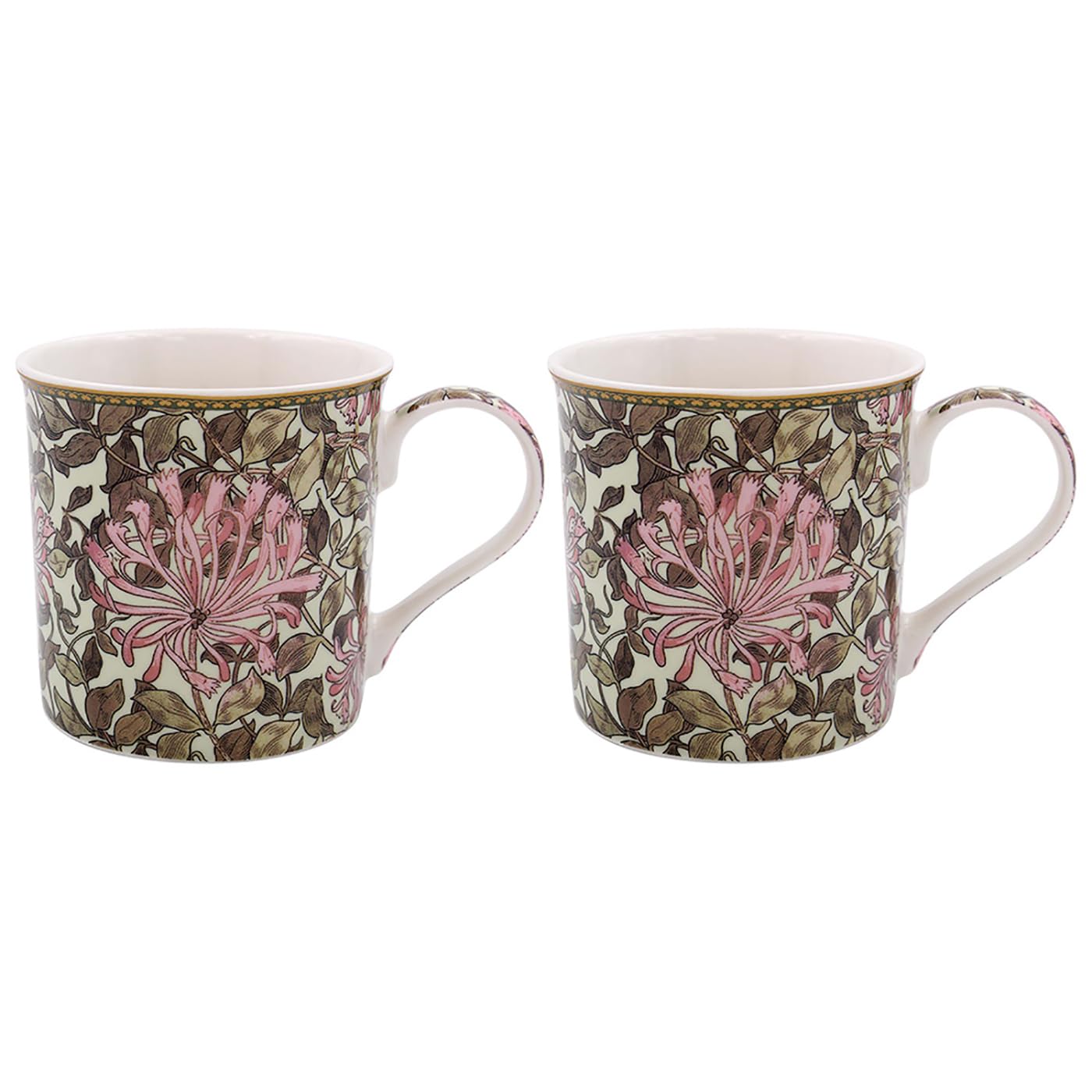 Lesser & Pavey Set of 2 British Designed Coffee Mug | Ceramic Coffee Mugs for Home or Work | Large Mugs for Hot Drinks | Honeysuckle Tea and Coffee Cups - William Morris — image 1