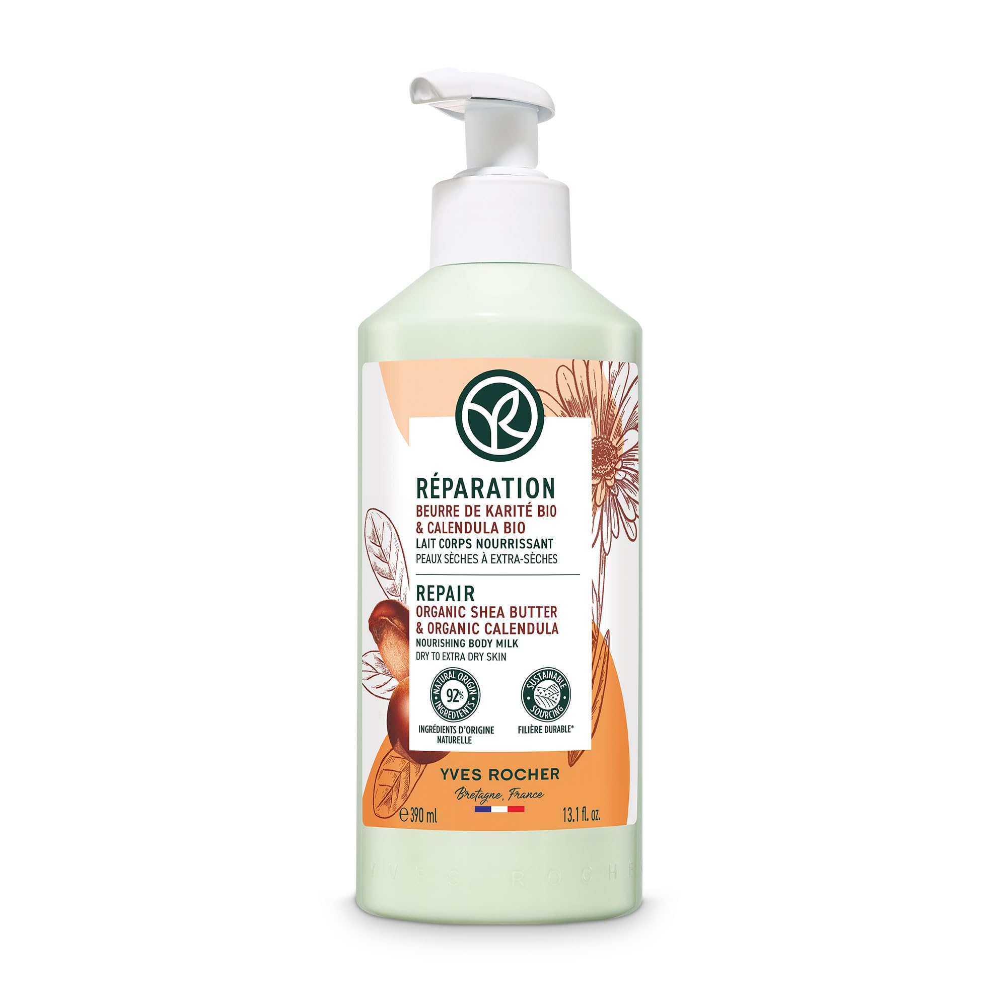 Yves Rocher Plant Care Body Repair Milk for Very Dry Skin, Repairs Very Dry Skin and Build It, 1 x Pump Bottle 390 ml