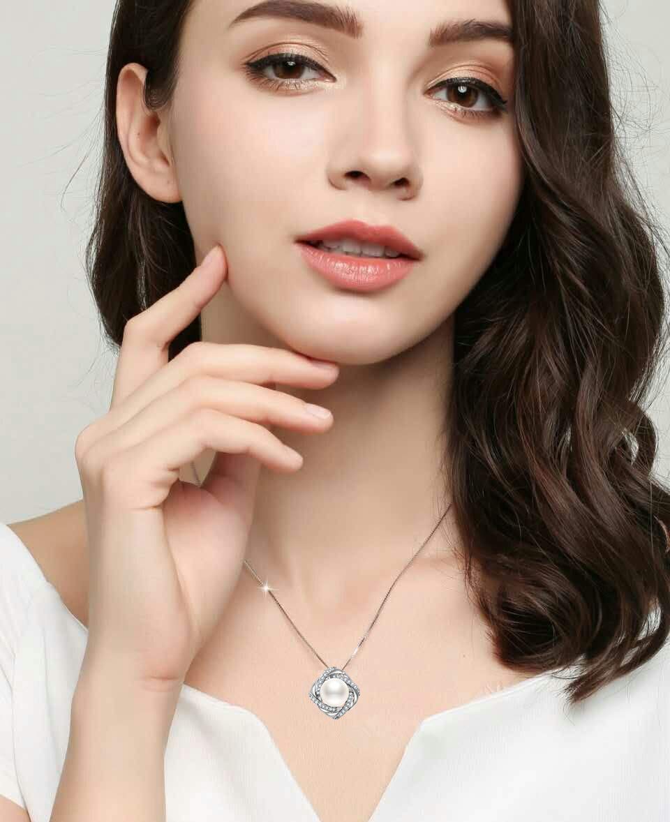 J.Vénus Joyeria Mujer, Collar de Plata de ley con Diamante para Mujer, Con una Caja ( 45cm de Longitud )