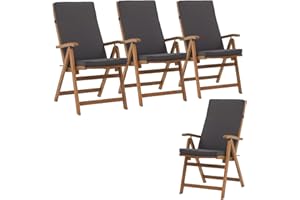 OC Orange-Casual Folding Patio Dining Chair Set of 4, Outdoor Acacia Wooden Reclining Chair w/Armrest & Removeable Cushion, Solid Wood, for Porch, Backyard, Garden, Indoor, Dark Grey