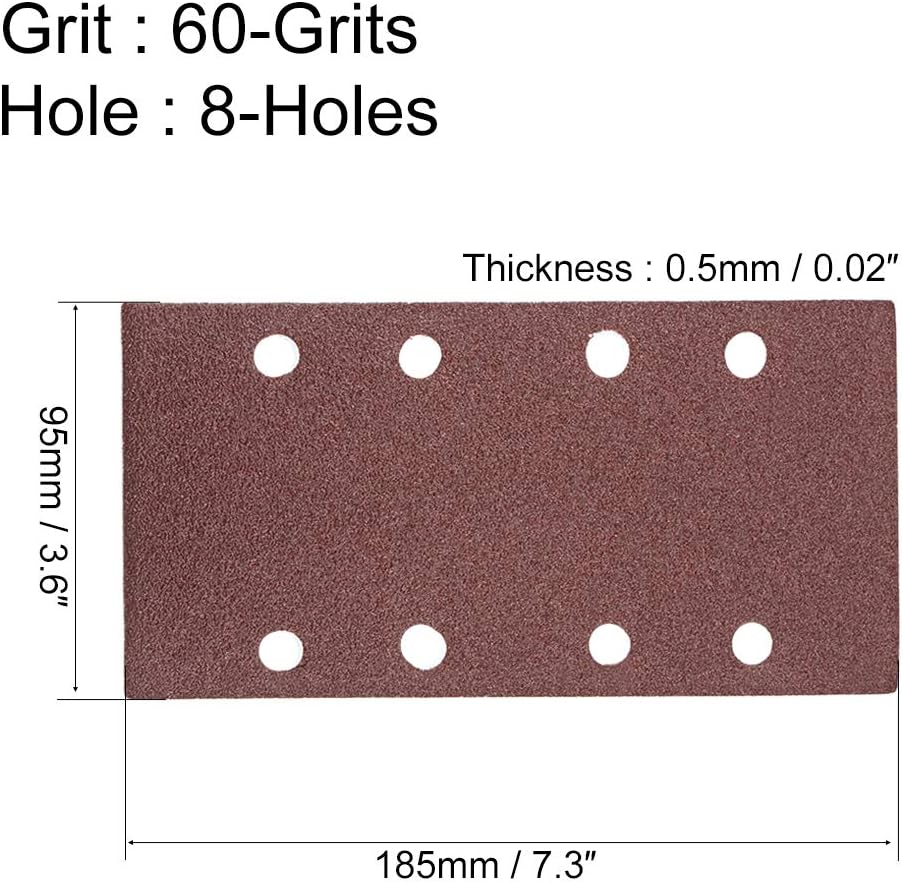 sourcing map 60 Grit 1/3 Sanding Sheet Sander Sandpaper Hook and Loop Pads 8 Hole 5pcs, 60 grits - Image 3