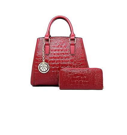 Di Grazia Wine Red Womens Italian 2 in 1 Combo Handbag (Wine Red, Winered-2in1-Croc-Leather-Handbag)