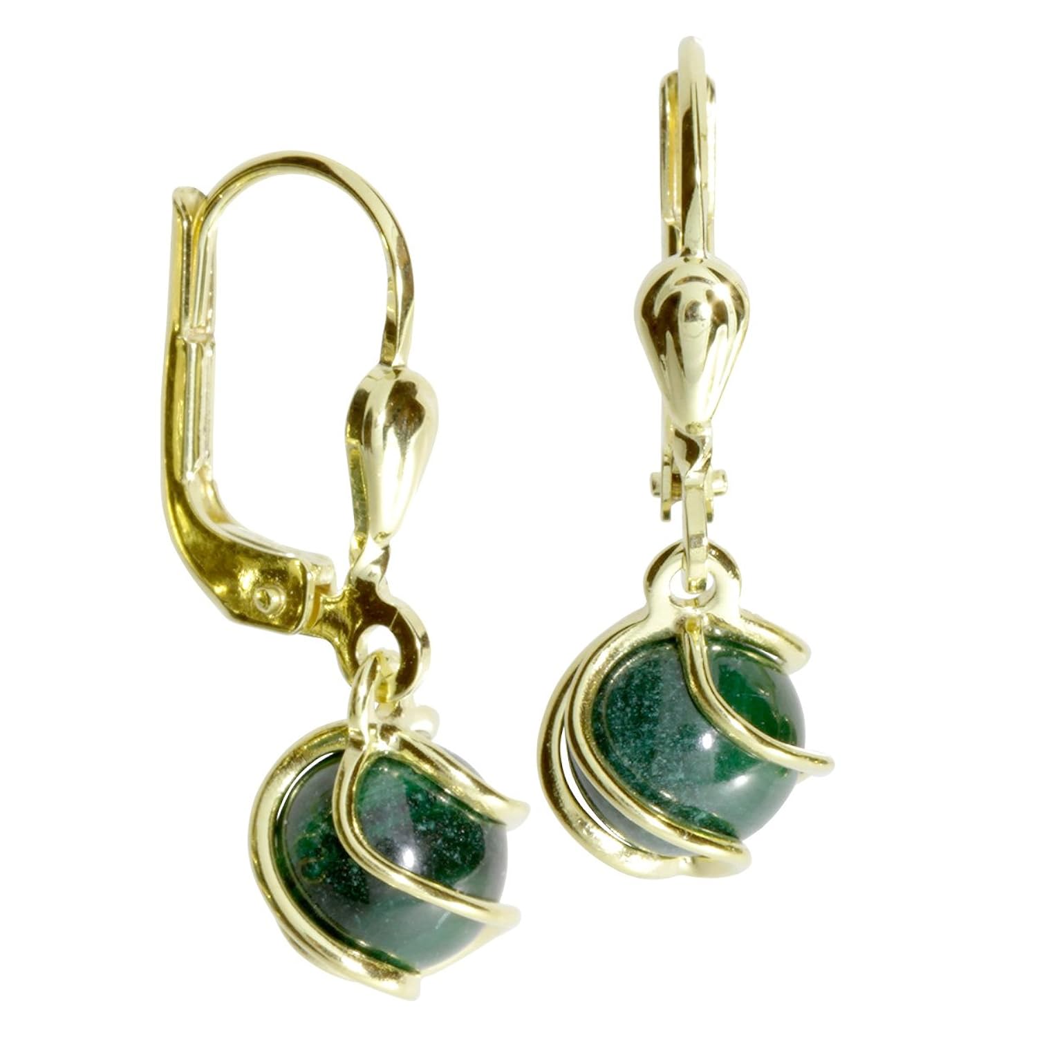 InCollections Pendientes de oro amarillo de quilates con malaquita con cierre de